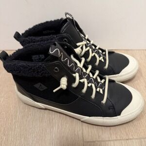 Sperry Women's Pier Wave Storm Tumbled Water-Resistant Sneaker Bootie in Black 9